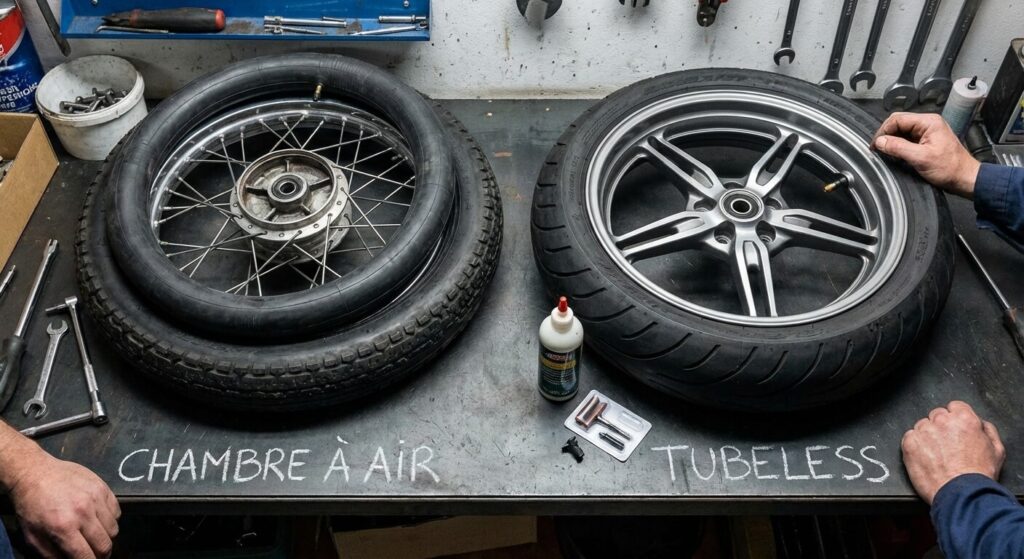 Peut-on rouler longtemps avec une bombe anti-crevaison à moto ? 3 Chambre à air vs Tubeless moto