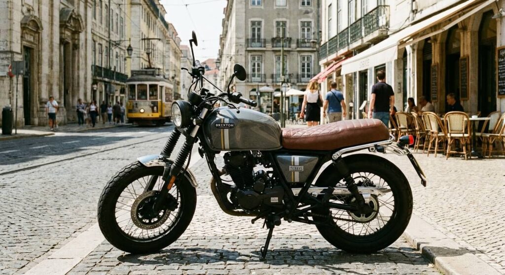 Fiabilité Brixton 125 (Cromwell, Felsberg) : Faut-il craquer pour le look vintage ? 2 Brixton Cromwell 125cc garée en ville, style néo-rétro.