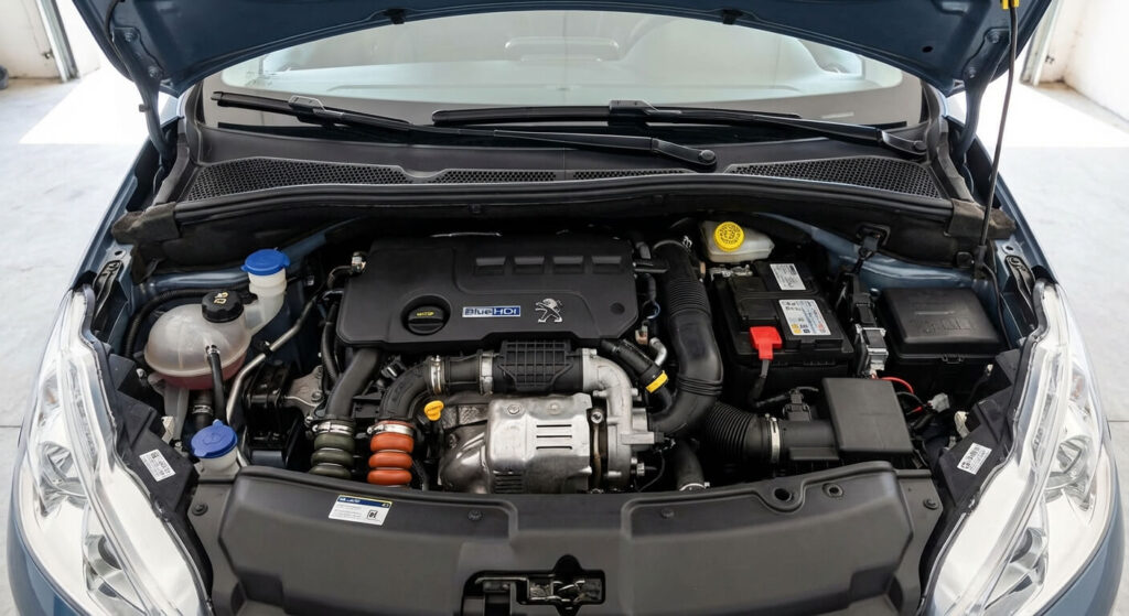 Fiabilité Peugeot 208 1.5 BlueHDi 100 : le dossier complet (Chaîne, AdBlue, Entretien) 2 Moteur 1.5 BlueHDi sous le capot d'une Peugeot 208 II.