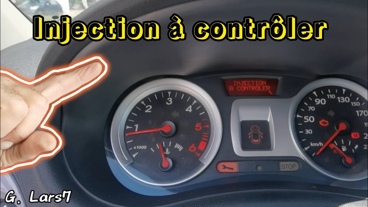 Tableau de bord Renault Scenic 3 affichant le message d'erreur "Injection à contrôler" avec une clé orange.