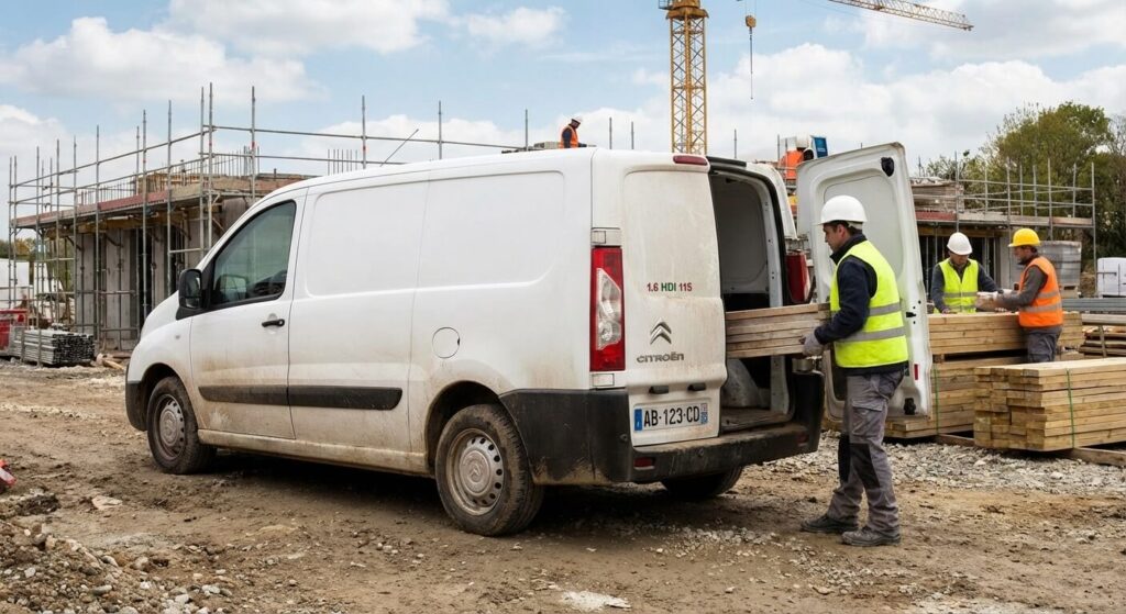 Citroën Jumpy 1.6 HDi 115 : bilan fiabilité et problèmes récurrents 5 Citroën Jumpy utilitaire sur chantier, équipé du moteur 1.6 HDi 115, un standard du marché.