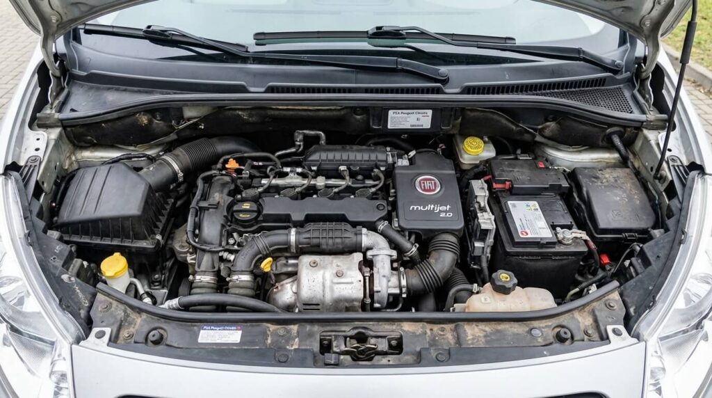 Compartiment moteur d'un Fiat Scudo montrant le bloc 2.0 Multijet (origine PSA)