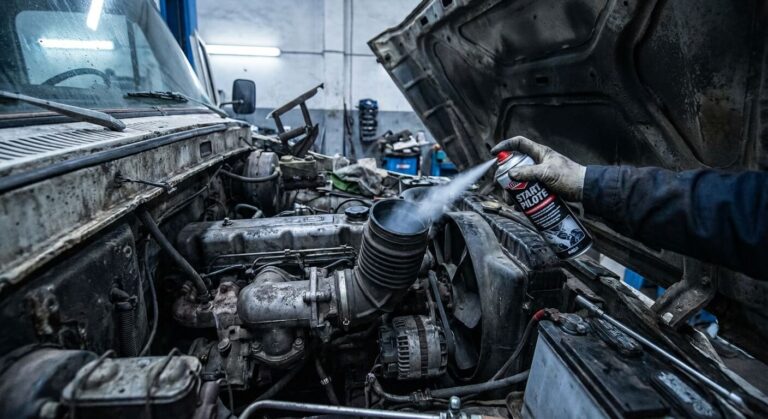 Vaporisation de spray Start Pilote dans la durite d'admission d'air d'un moteur diesel récalcitrant pour forcer son démarrage