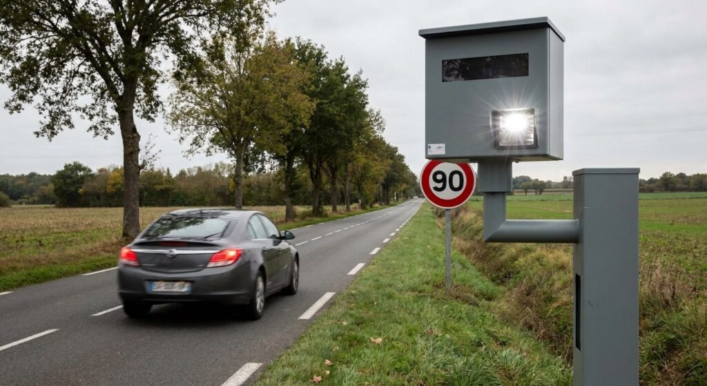 Radar tourelle autonome contrôlant la vitesse des véhicules sur une route départementale limitée à 90 km/h