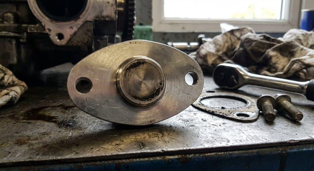 Supprimer la vanne EGR sur 1.6 HDI 90 : Risques et solutions 3 Plaque métallique d'obturation utilisée pour condamner physiquement l'arrivée des gaz d'échappement vers la vanne EGR