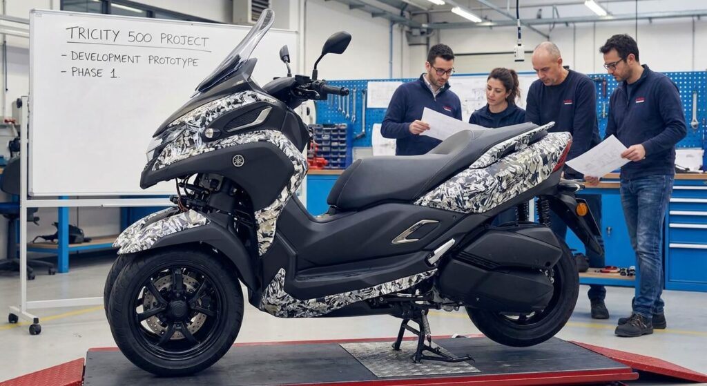 Le Yamaha Tricity 300 actuel, base de développement potentielle pour un futur maxi-scooter Tricity 500