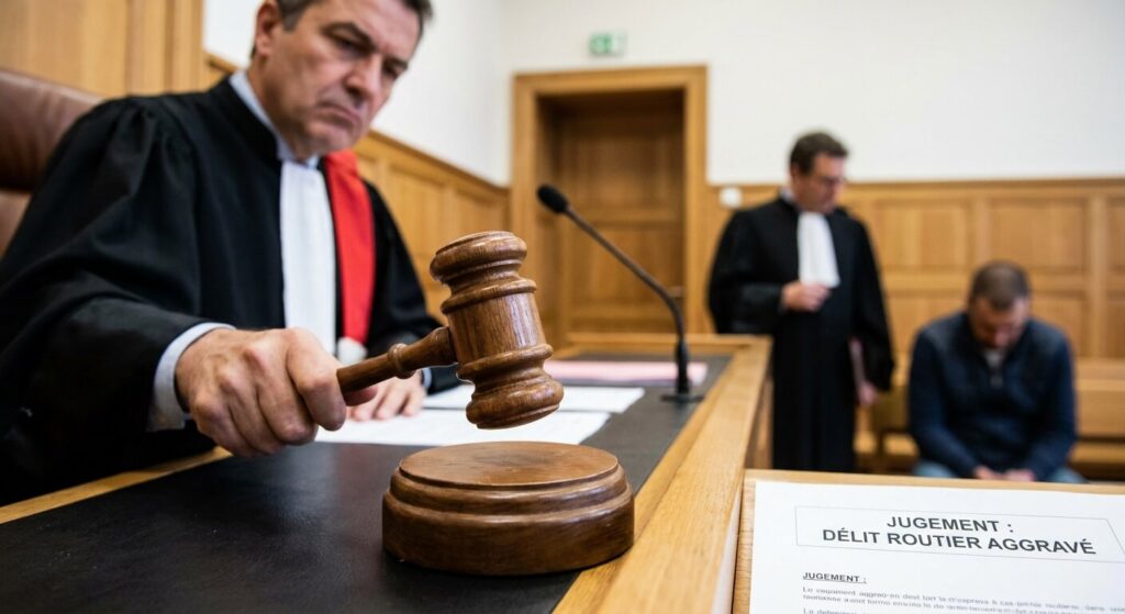 Marteau de juge au tribunal lors d'une condamnation pour délit routier aggravé