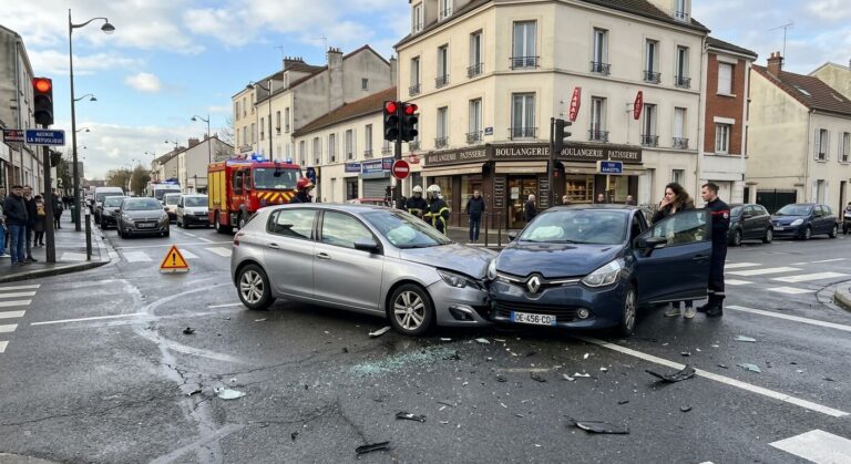 Accueil 6 Accident entre une voiture tournant à gauche et un véhicule arrivant en sens inverse.