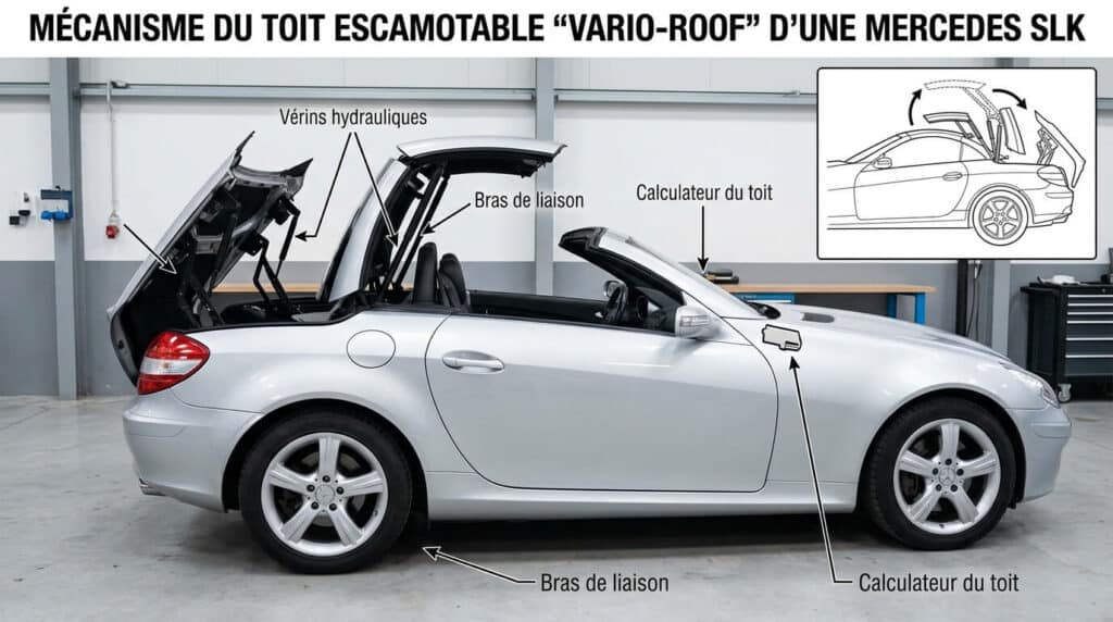 Mécanisme du toit escamotable "Vario-Roof" d'une Mercedes SLK