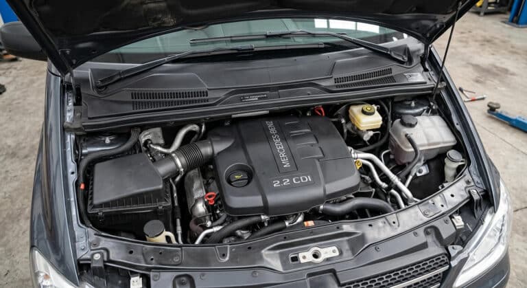 Accueil 7 Compartiment moteur d'un Mercedes Vito W639 avec le bloc 2.2 dCi.
