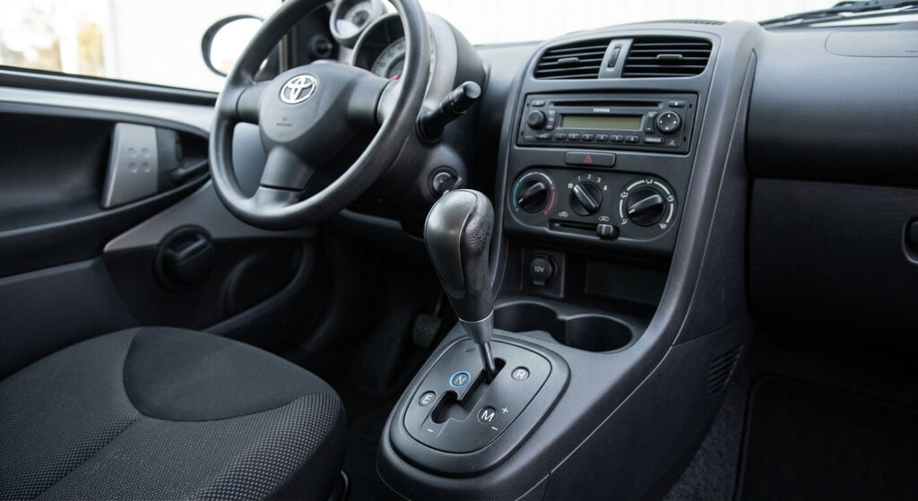 Le levier de vitesses de la boîte robotisée MMT à l'intérieur d'une Toyota Aygo essence.
