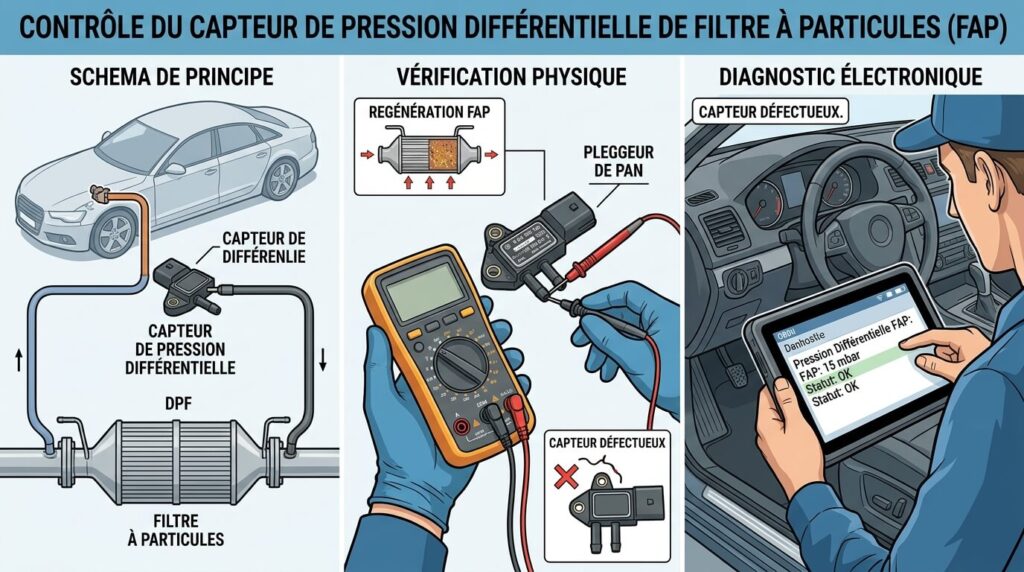 Contrôle du capteur de pression différentielle de filtre à particules.