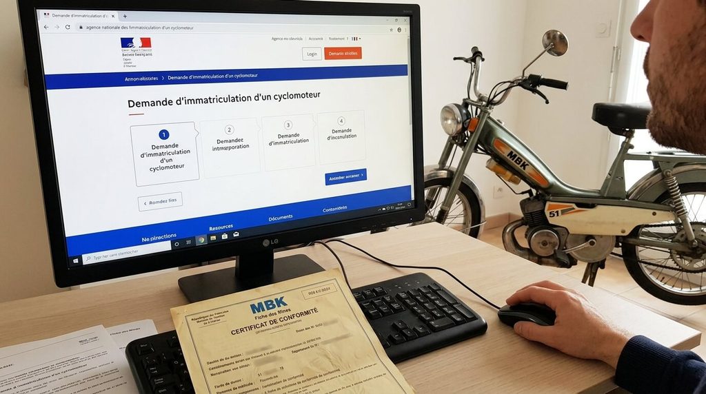 Démarche en ligne sur le site de l'ANTS avec le certificat de conformité MBK.