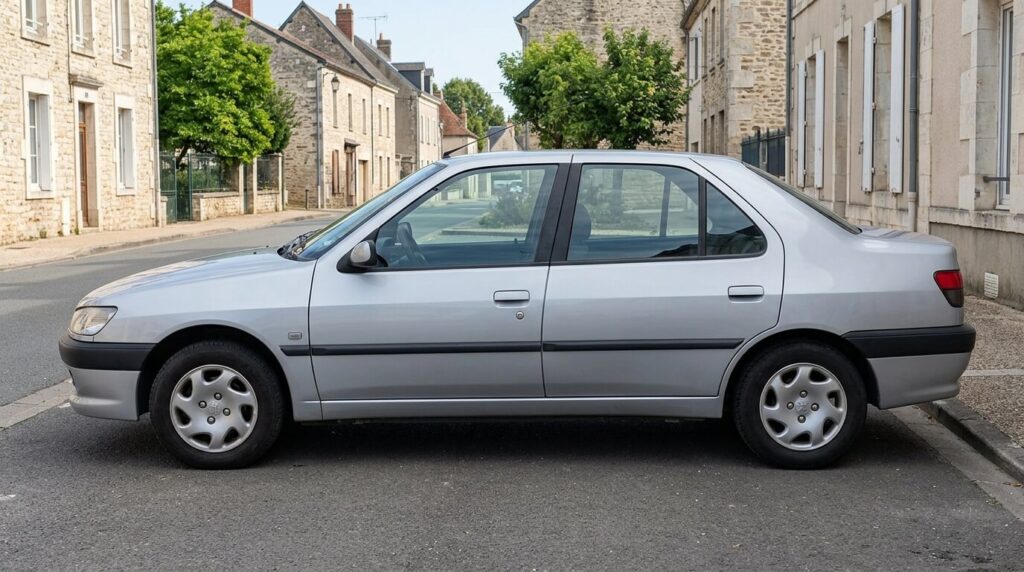Profil d'une Peugeot 306 Sedan 4 portes avec malle arrière.