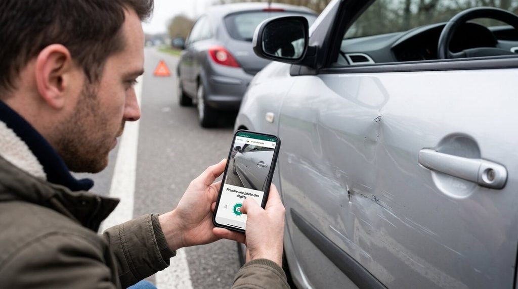 Prise de photo des dégâts matériels sur la carrosserie pour l'intégrer au dossier e-constat auto.