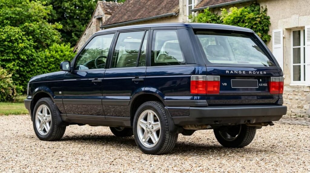 Range Rover P38 en version V8 4.6 HSE avec carrosserie bleu nuit et jantes d'origine.