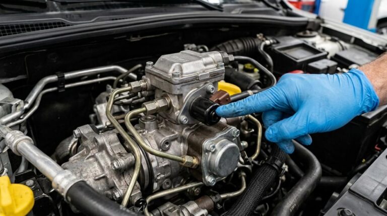 Électrovanne du régulateur de pression monté sur la pompe à injection du moteur 1.5 dCi.
