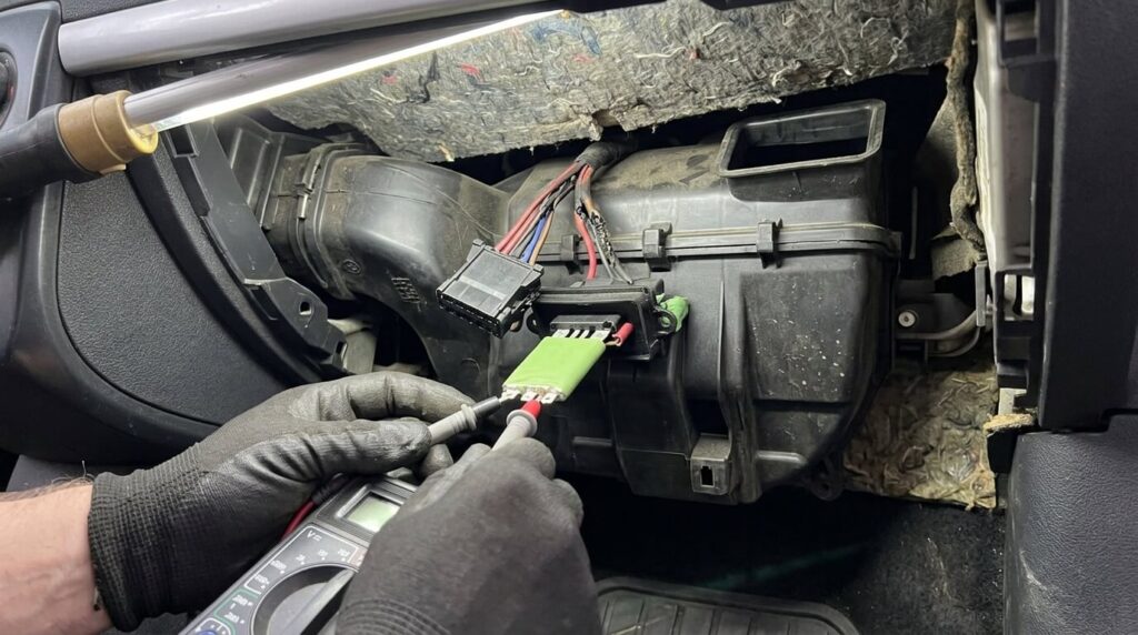 Contrôle de la résistance de chauffage et du connecteur électrique de Clio 3.