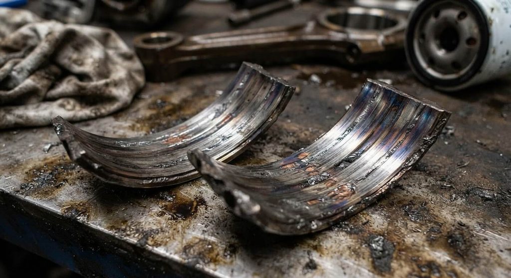 Problème moteur 2.7 V6 HDI : les pannes les plus fréquentes à connaître 3 Coussinets de bielle métalliques présentant des traces d'usure profonde et de surchauffe par défaut d'huile.