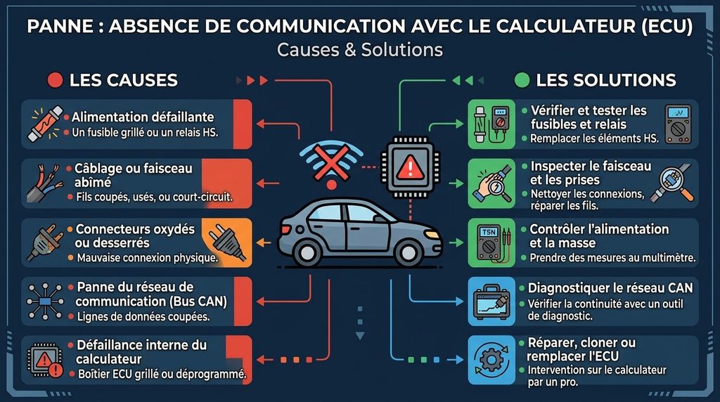Défaut absence de communication avec le calculateur moteur : causes et solutions 3