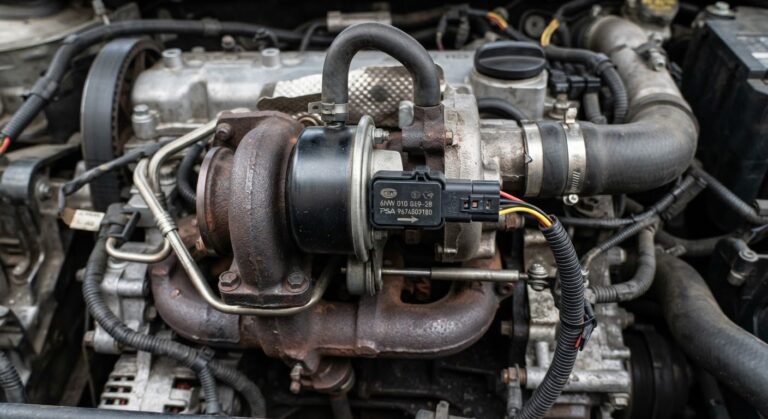 Capsule de dépression de turbocompresseur avec son capteur de recopie de position sur moteur HDi.