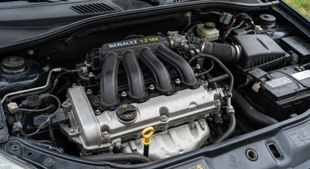 Vue du collecteur d'admission noir enveloppant le cache-culbuteurs sur un moteur D4F 1.2 16V.