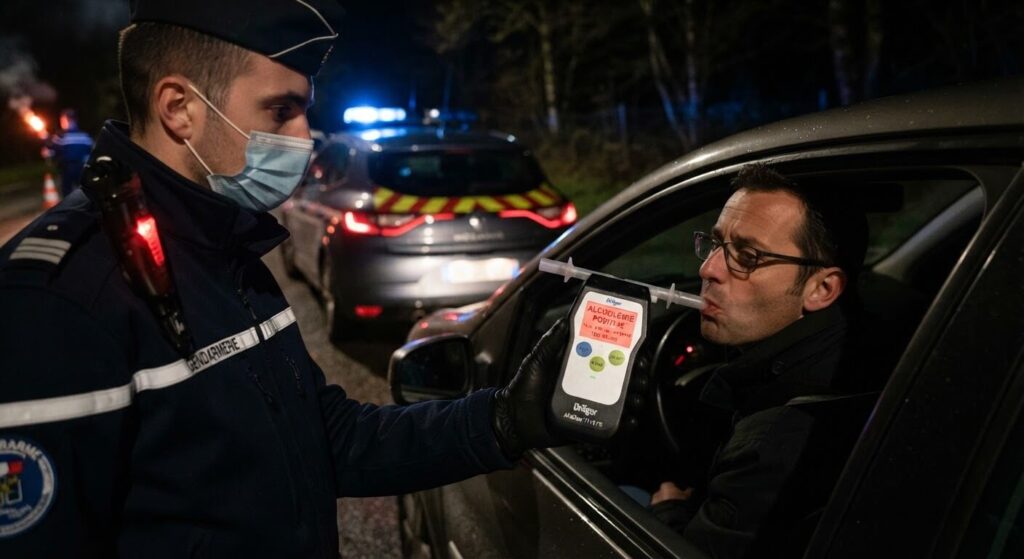 Éthylomètre électronique des forces de l'ordre affichant un taux d'alcoolémie positif.