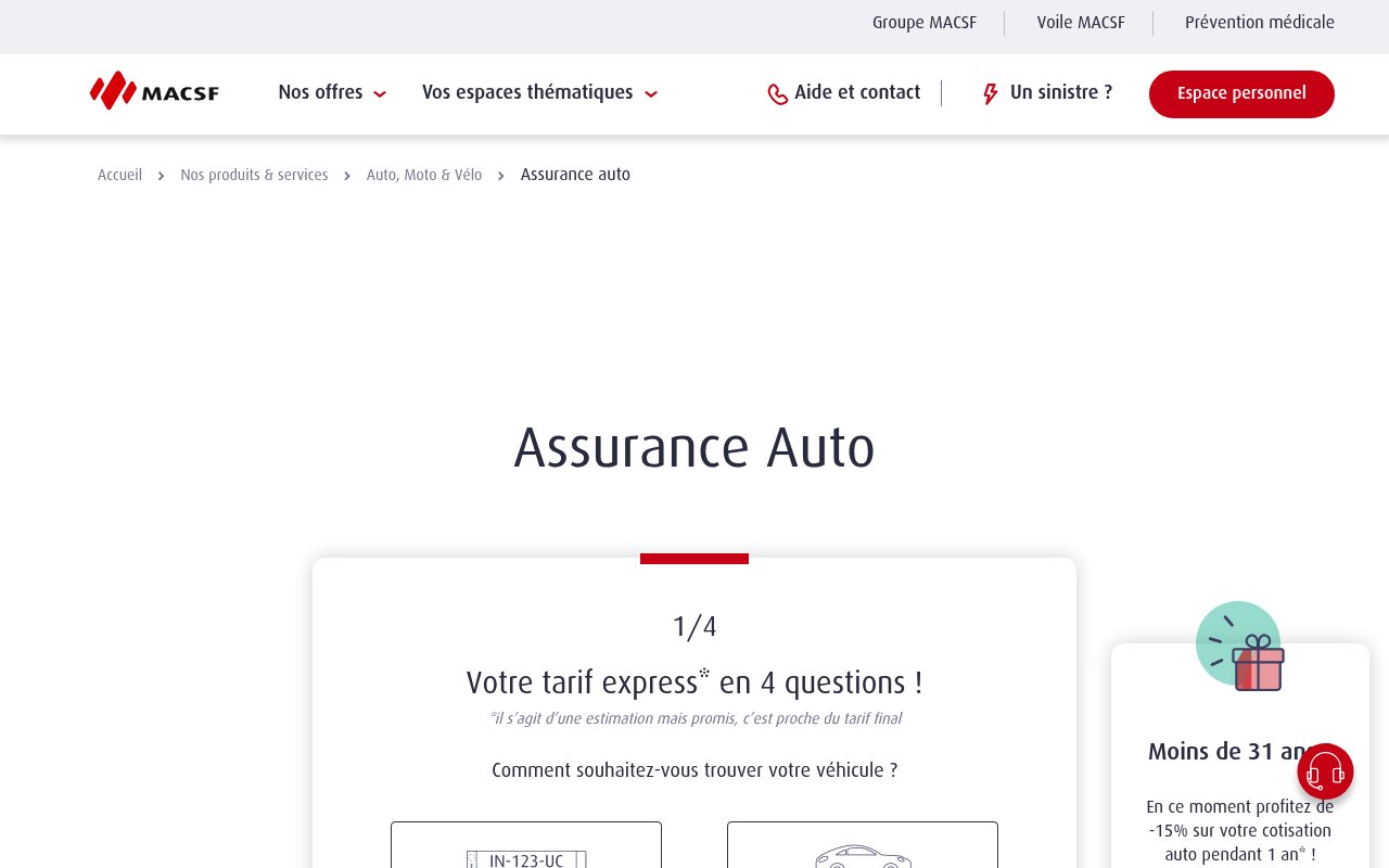 Apercu du site MACSF – Assurance auto