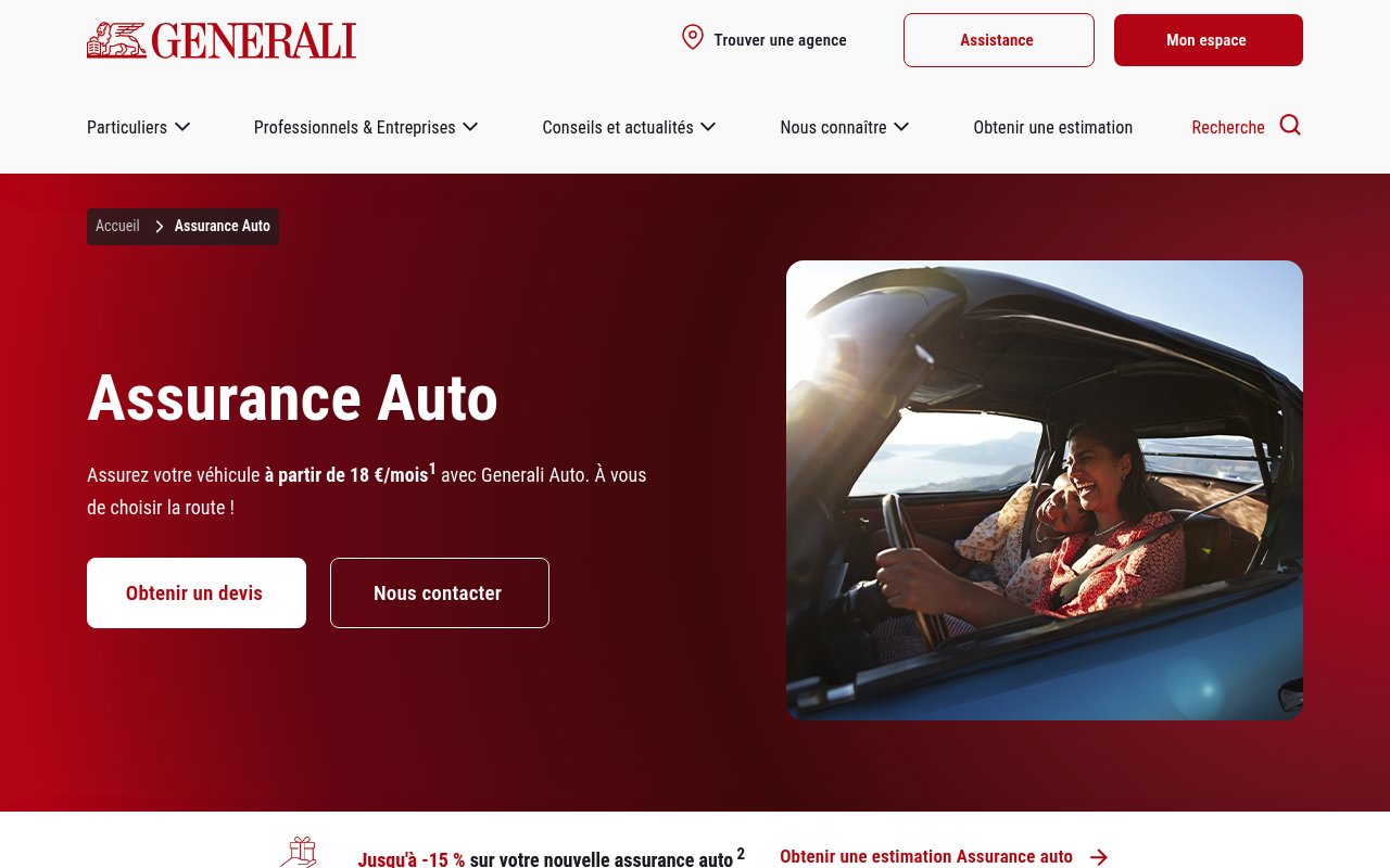 Apercu du site Generali – Assurance auto