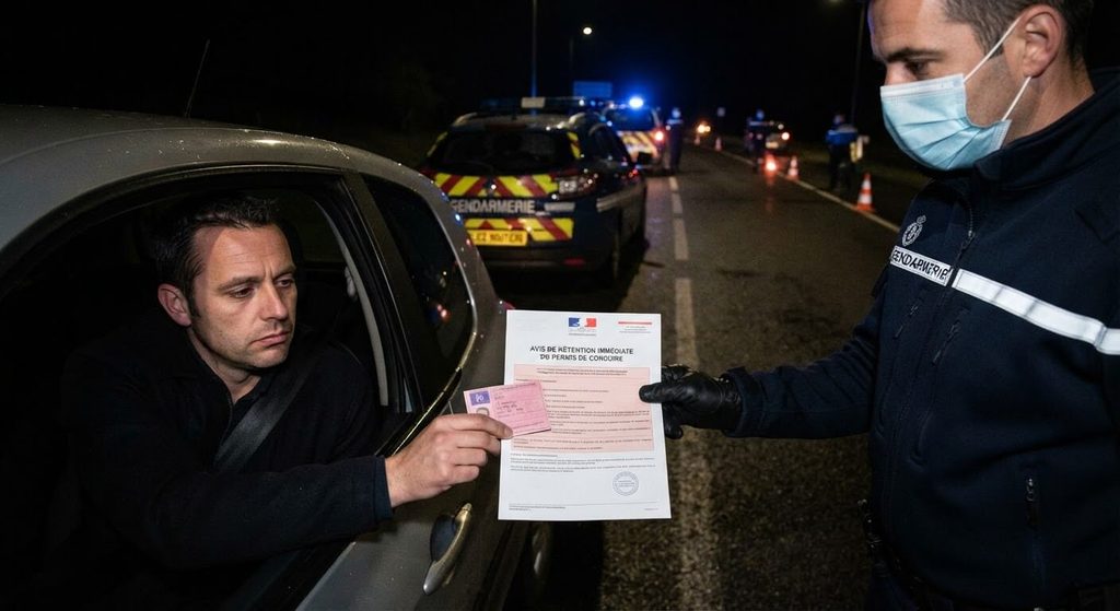 Avis de rétention immédiate du permis de conduire remis après un contrôle routier.