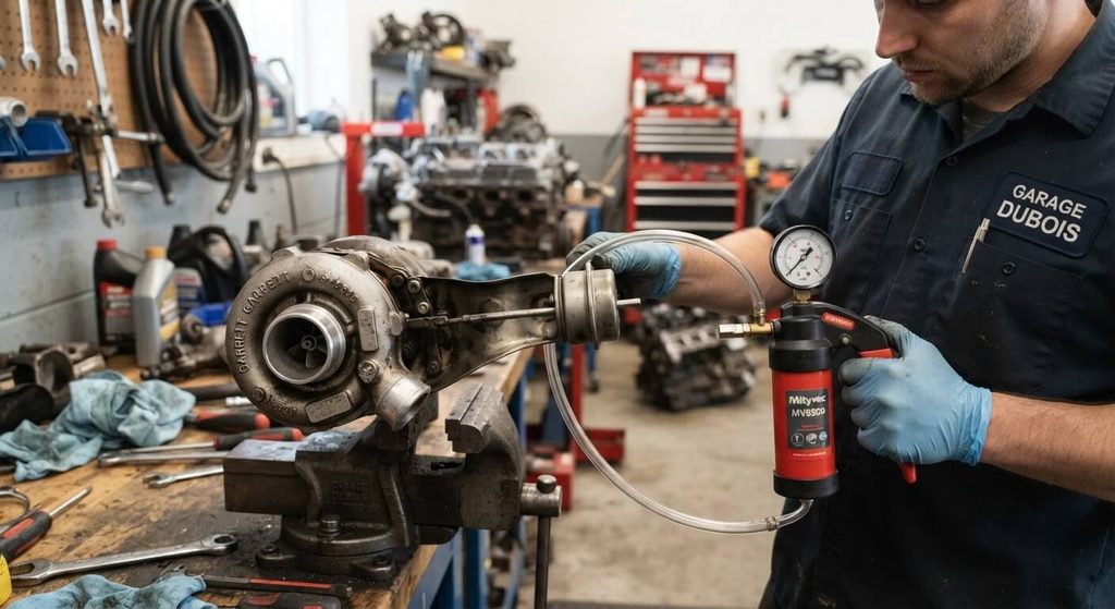 Contrôle de la course de la géométrie variable du turbo avec une pompe à dépression manuelle.